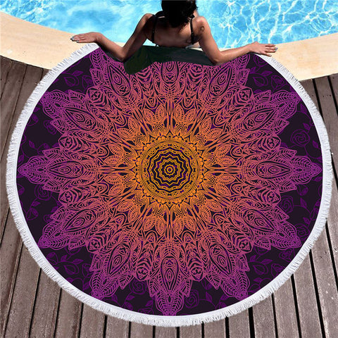 Bohemian Flower Round Beach Towel
