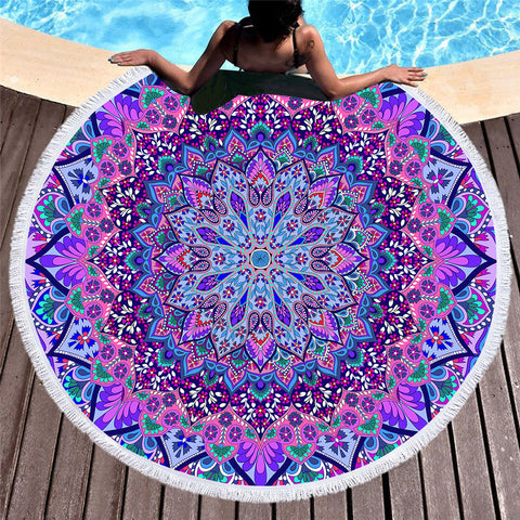 Blue & Purple Mandala Round Beach Towel
