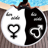 His and Her Side Round Beach Towel